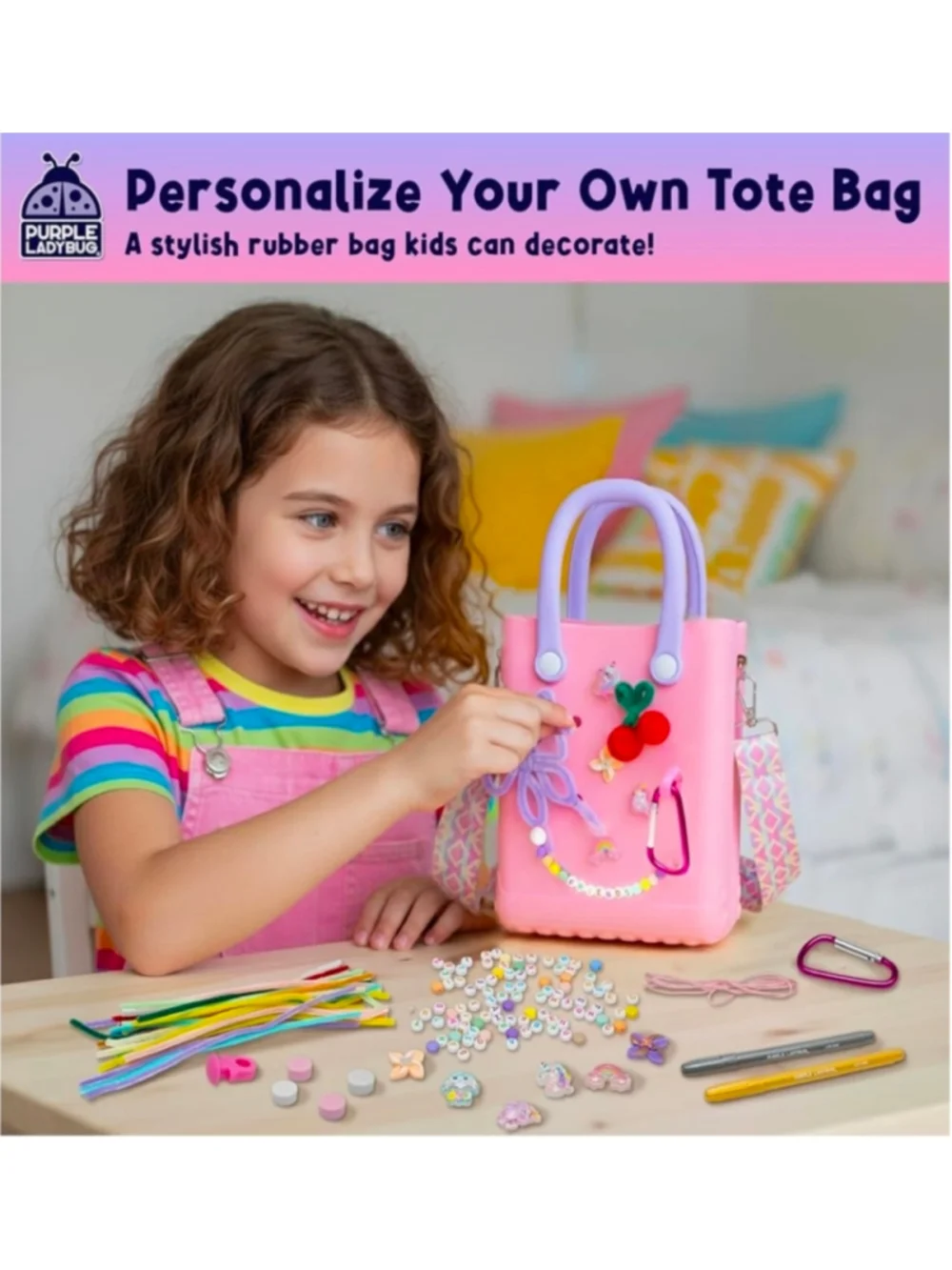 PURPLE LADYBUG Personalized Your Own Beach Bag.